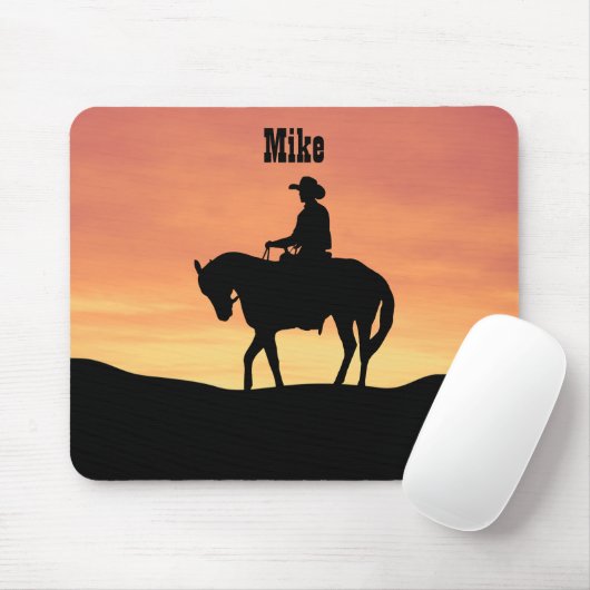 Cowboy on Horseback at Sunset Mousepad (Mit Mouse)