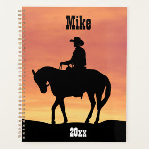 Cowboy on Horseback at Sunset Planer