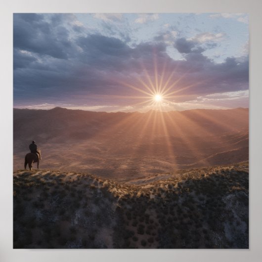 Cowboy on Horseback at Sunset, Western Desert  Poster (Vorne)