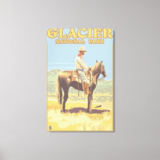 Cowboy on Horseback - Glacier National Park, Leinwanddruck (Vorderseite)