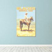 Cowboy on Horseback - Glacier National Park, Leinwanddruck (Insitu (Holzboden))