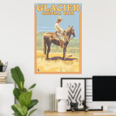 Cowboy on Horseback - Glacier National Park, MT Poster (Heimbüro)