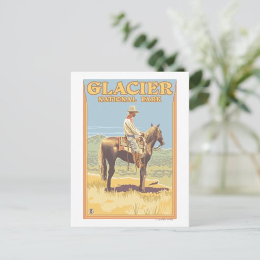 Cowboy on Horseback - Glacier National Park, Postkarte (Stehend Vorderseite)