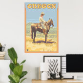 Cowboy on Horseback - Oregon Poster (Heimbüro)