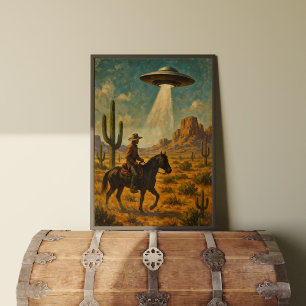 Cowboy on Horseback UFO Begegnung Wall Art Poster