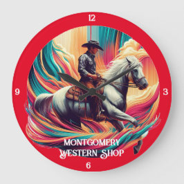 Cowboy on Horseback Vibranno Artwork Große Wanduhr