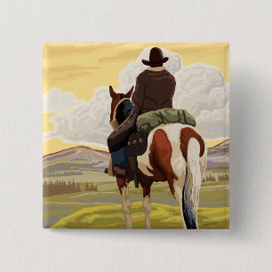 Cowboy on Horseback Vintage Travel Poster Button