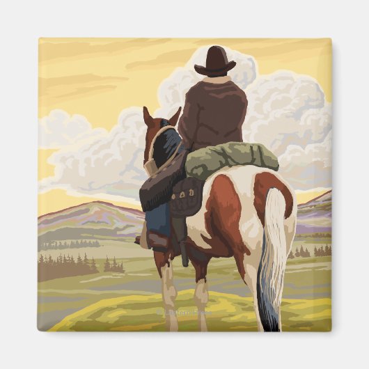 Cowboy on Horseback Vintage Travel Poster Magnet (Vorne)