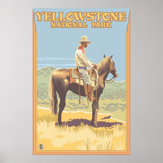 Cowboy on Horseback - Yellowstone Nationalpark Poster (Vorne)