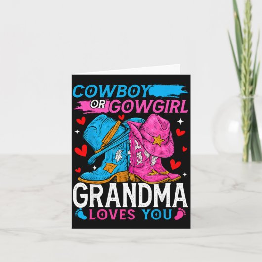 Cowboy Or Cowgirl Grandma Loves You Gender Reveal Karte (Vorderseite)