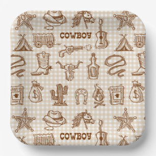 Cowboy-Papierteller, Western-Rodeo-Party Pappteller