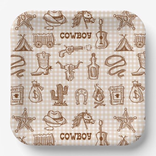 Cowboy-Papierteller, Western-Rodeo-Party Pappteller (Vorderseite)