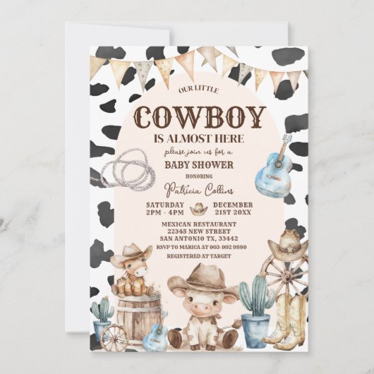 Cowboy Pattern Wild West Baby Dusche Einladung (Vorderseite)