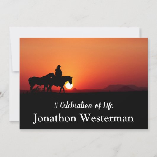 Cowboy-Pferd bei Sonnenuntergang Feier des Lebens Einladung (Vorderseite)