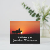 Cowboy-Pferd bei Sonnenuntergang Feier des Lebens Postkarte (Stehend Vorderseite)