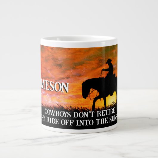 Cowboy, Pferd & Sonnenuntergang Jumbo-Tasse (Vorderseite)