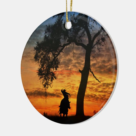 Cowboy Pferd und Eichenbaum Steer Roping Keramik Ornament (Links)