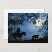 Cowboy Pferd und Lenker mit Vollmond Winter Postkarte (Vorne/Hinten)