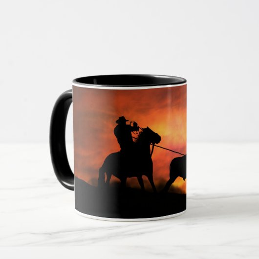 Cowboy Pferd und Steer Roping Tasse (Vorderseite Links)
