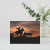 Cowboy Pferd und Steer Southwestern Sunset Rodeo Postkarte (Stehend Vorderseite)