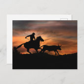Cowboy Pferd und Steer Southwestern Sunset Rodeo Postkarte (Vorne/Hinten)