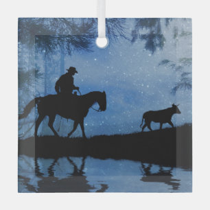 Cowboy Pferd und Steer Weihnachts Country Western Ornament Aus Glas