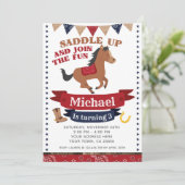 Cowboy, Pferd zum Geburtstag Einladung (Stehend Vorderseite)