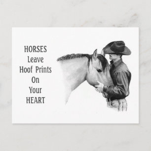 Cowboy: Pferde: Hoof Prints: Zeichnend Stift Postkarte