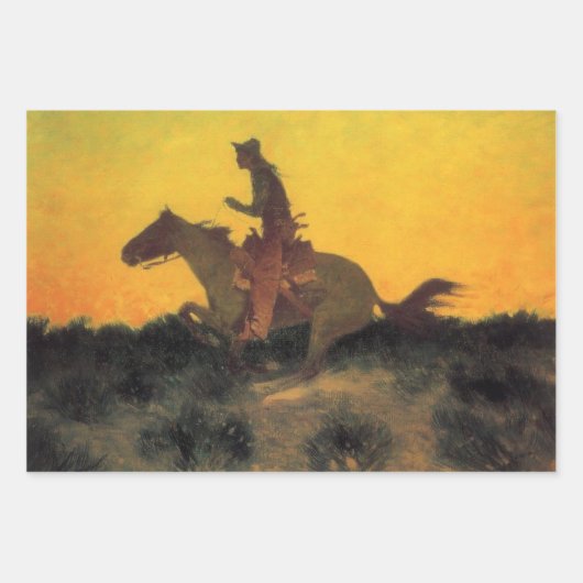 Cowboy Pferdereiten gegen den Sonnenuntergang Geschenkpapier Set (Vorderseite 2)