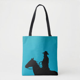 Cowboy & Pferdesilhouette auf Türkis Tasche