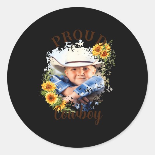 Cowboy Photo Text Sunflower Accent T Shirt Runder Aufkleber (Vorderseite)