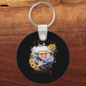 Cowboy Photo Text Sunflower Accent T Shirt Schlüsselanhänger (Vorderseite)