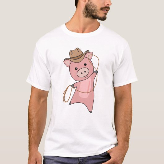 Cowboy Pig Piglet Piggy Western Pink T-Shirt (Vorderseite)
