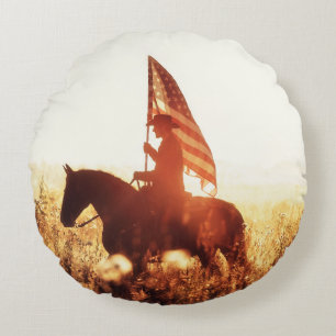Cowboy Portrait USA Flag Thema. Rundes Kissen