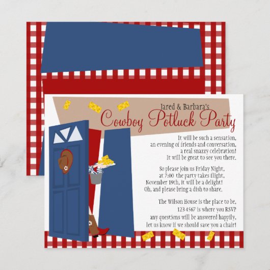 Cowboy Potluck Party Einladung (Vorne/Hinten)