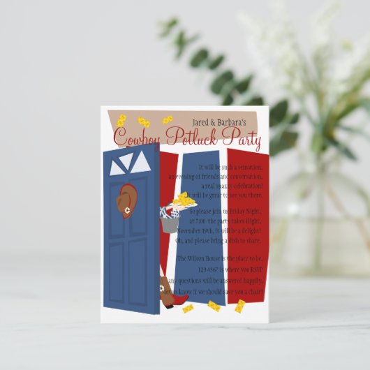 Cowboy Potluck Party Einladung (Stehend Vorderseite)
