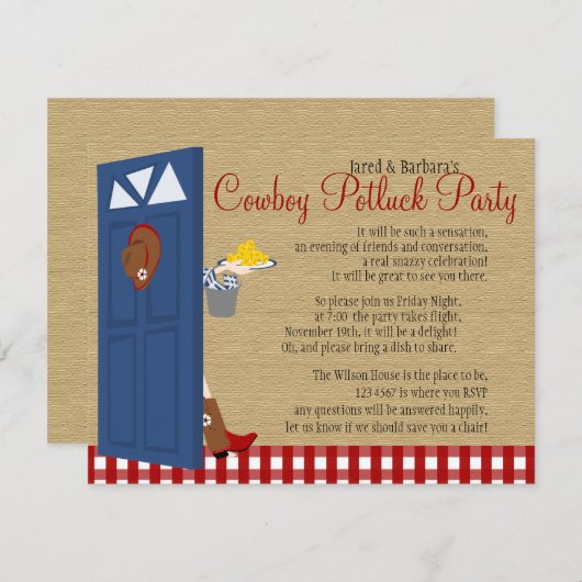 Cowboy Potluck Party Einladung (Vorne/Hinten)
