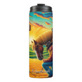 Cowboy Praying Horse Cross Sunset Thermosbecher (Vorderseite)