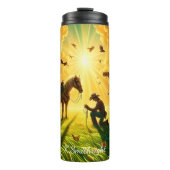 Cowboy Prays bei Crucifixe Pferdeweide Thermosbecher (Vorderseite)