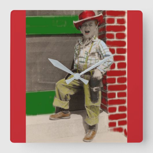 Cowboy Quadratische Wanduhr (Vorderseite)
