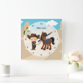 Cowboy Quadratische Wanduhr (Zuhause)