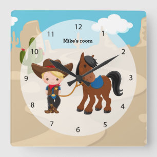 Cowboy Quadratische Wanduhr