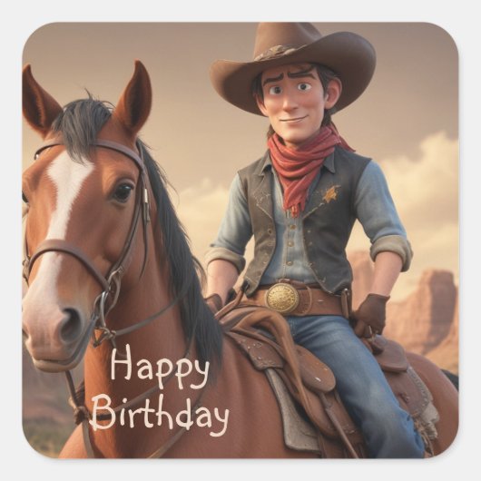Cowboy Quadratischer Aufkleber (Vorderseite)