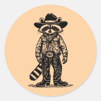 cowboy raccoon runder aufkleber