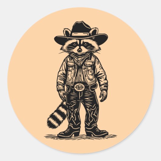cowboy raccoon runder aufkleber (Vorderseite)