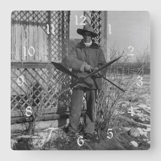 Cowboy Rancher von kanadischer Alt-West-Landwirtsc Quadratische Wanduhr (Vorderseite)