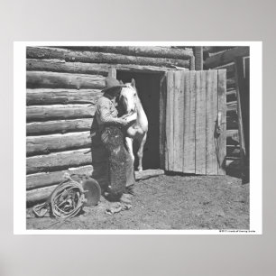 Cowboy reading a letter poster