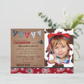 Cowboy Red Bandanna Western Thema Geburtstag Einladung (Stehend Vorderseite)