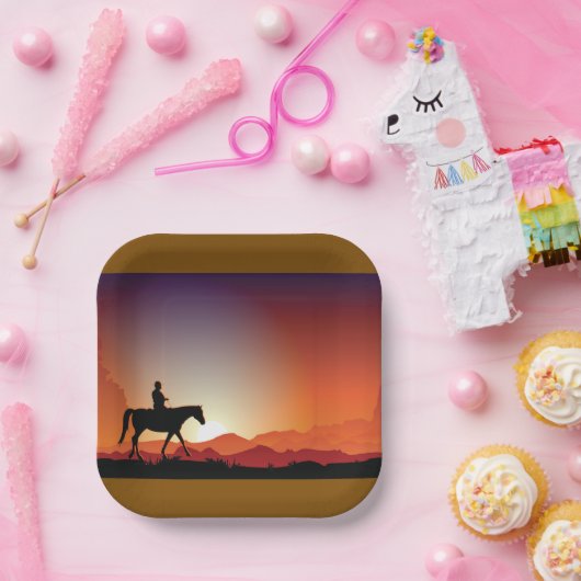 Cowboy reiten auf einem Pferdepapier-Teller Pappteller (Party)