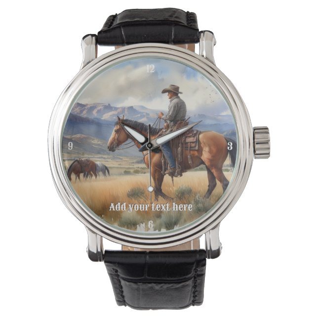 Cowboy reiten bei einem Bay Pferd Armbanduhr (Vorderseite)